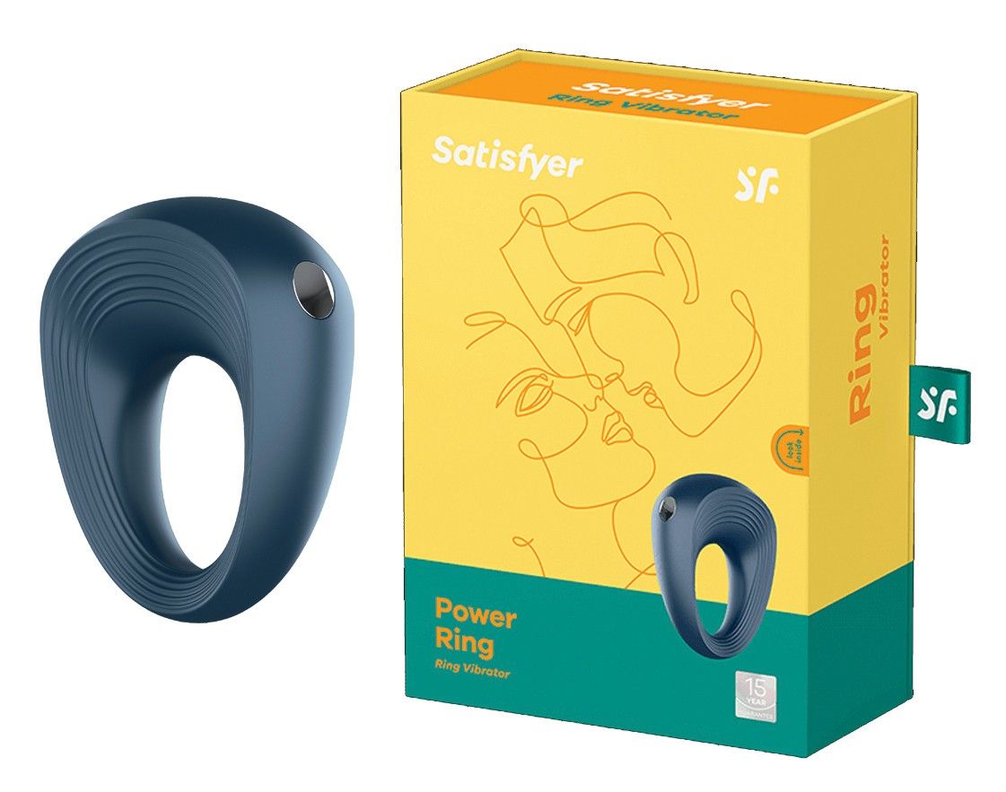 Produkt und Verpackung. Gelbe Box mit Produktabbildung. Aufschrift: Satisfyer, Ring.