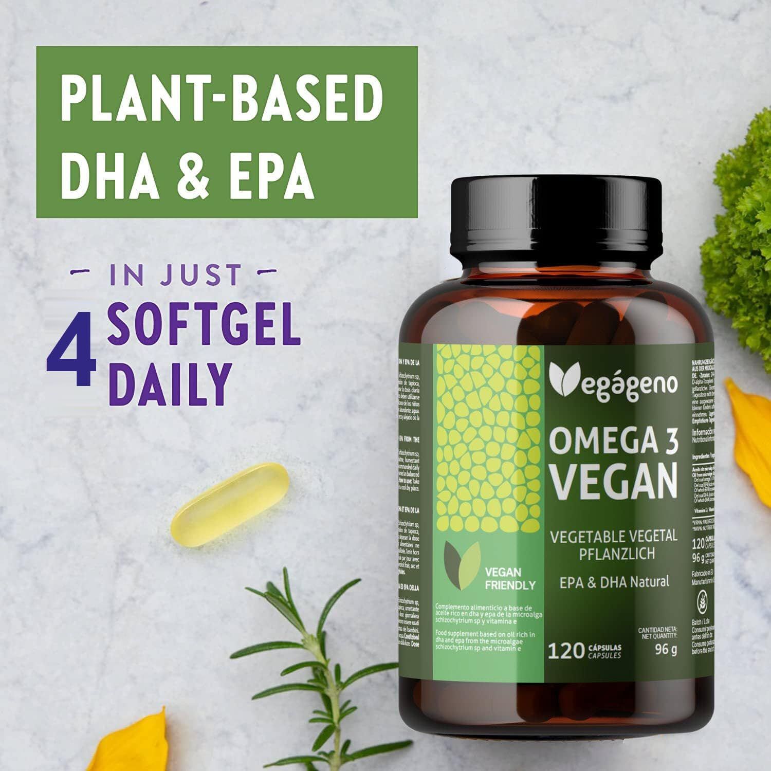 VEGÁGENO Veganes OMEGA 3 aus Algenöl Gelkapseln