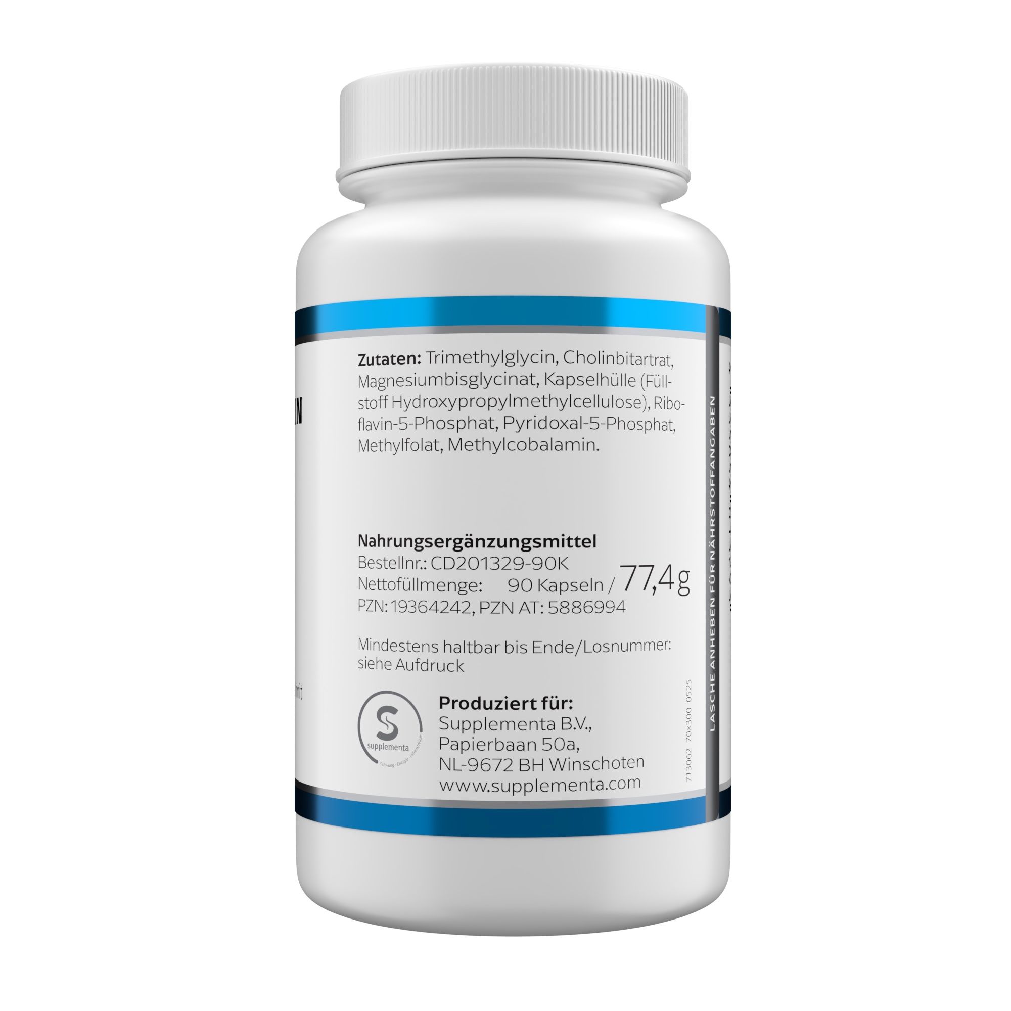 Rückseite einer weißen Flasche. Zutatenliste, Nährwertangaben, Chargennummer, Mindesthaltbarkeitsdatum. Herstellerinformationen. S-Siegel.