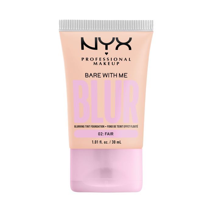 Tube mit NYX Professional Makeup. Produktname: Bare With Me Blur. Farbton: Fair. Volumen: 30 ml. Rosa und beige Farbgebung.