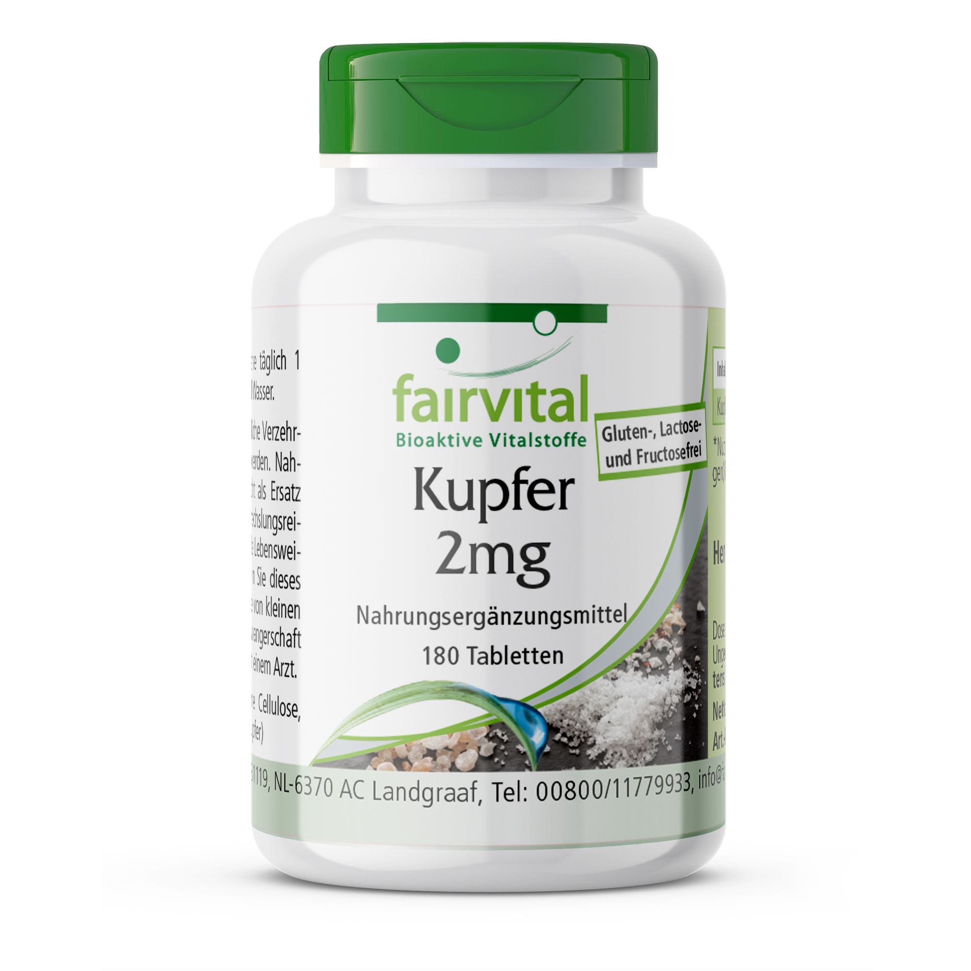Fairvital Kupfer 2mg Nahrungsergänzungsmittel, 180 Tabletten.