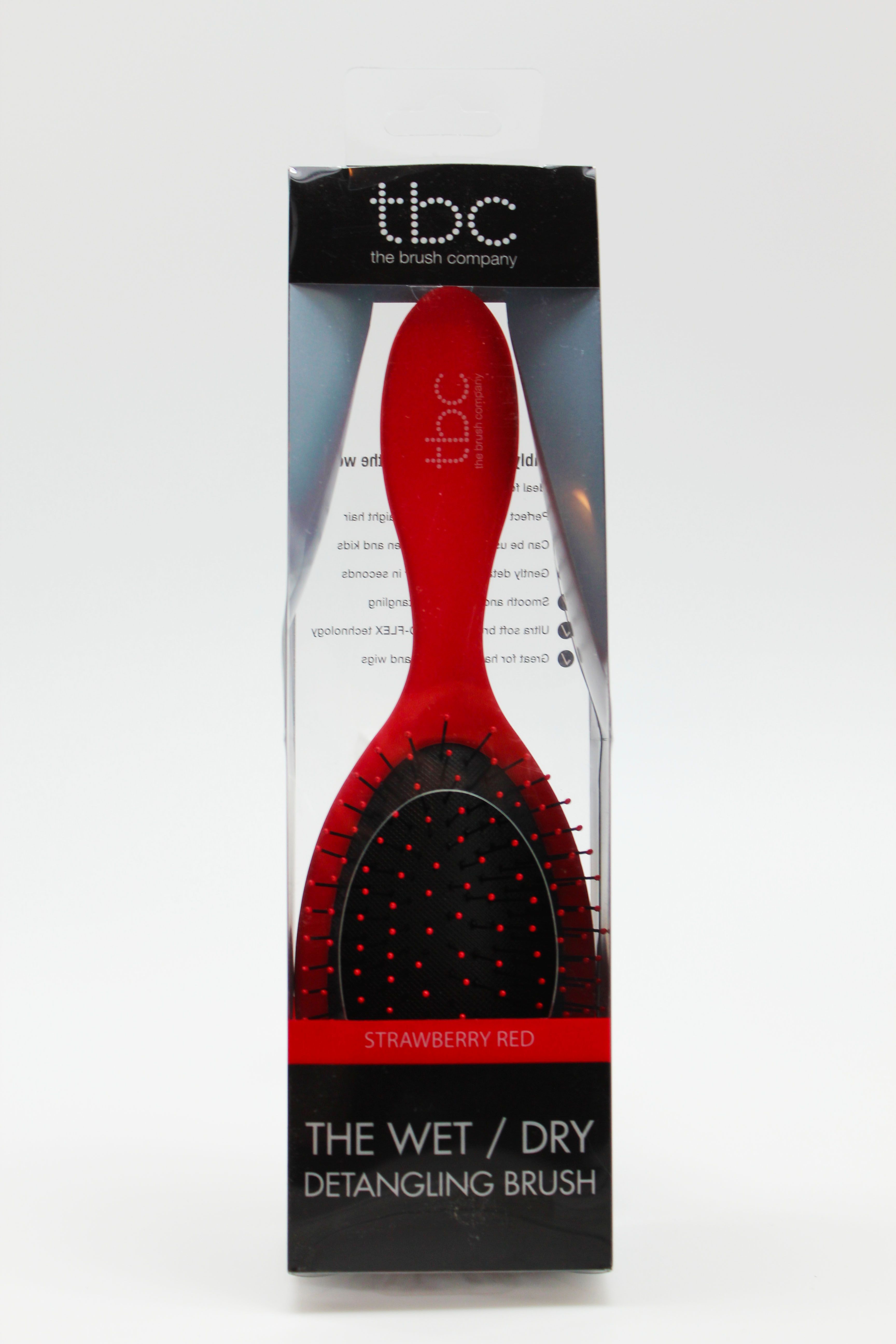Rote TBC Wet & Dry Haarbürste in Strawberry Red, verpackt.