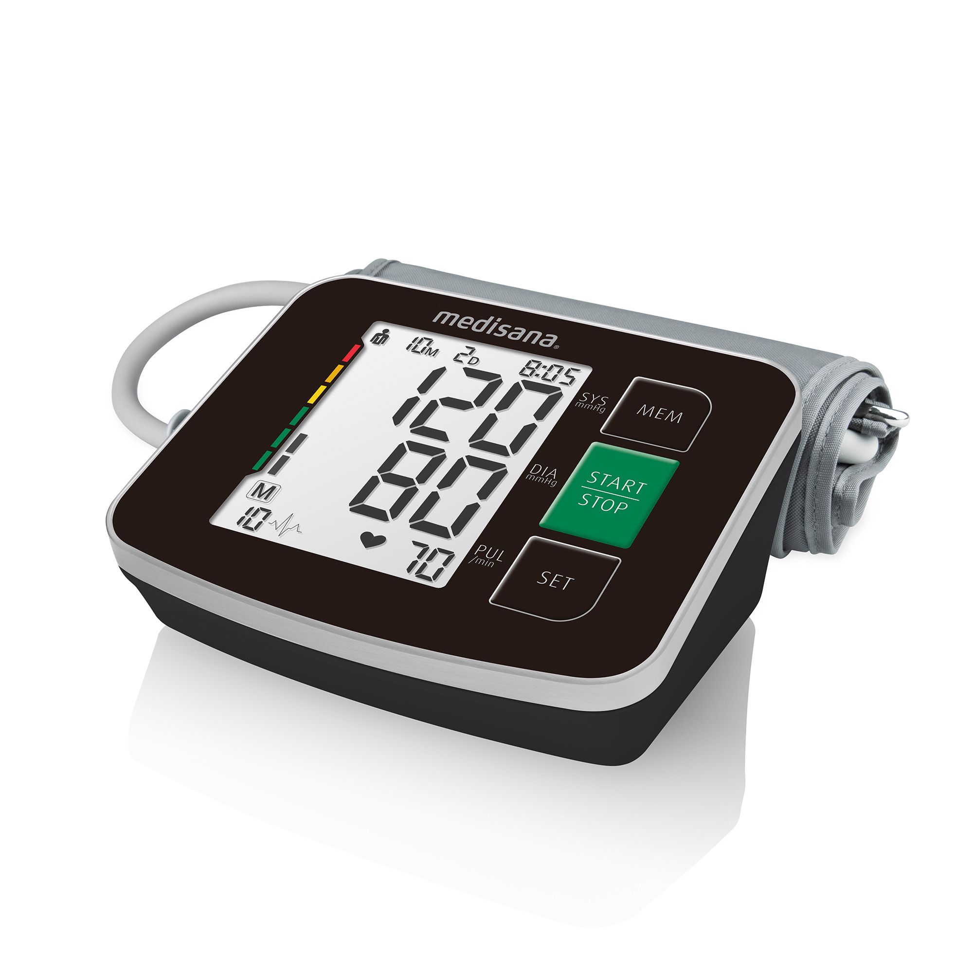 Medisana Oberarm-Blutdruckmessgerät mit digitalem Display und Manschette.