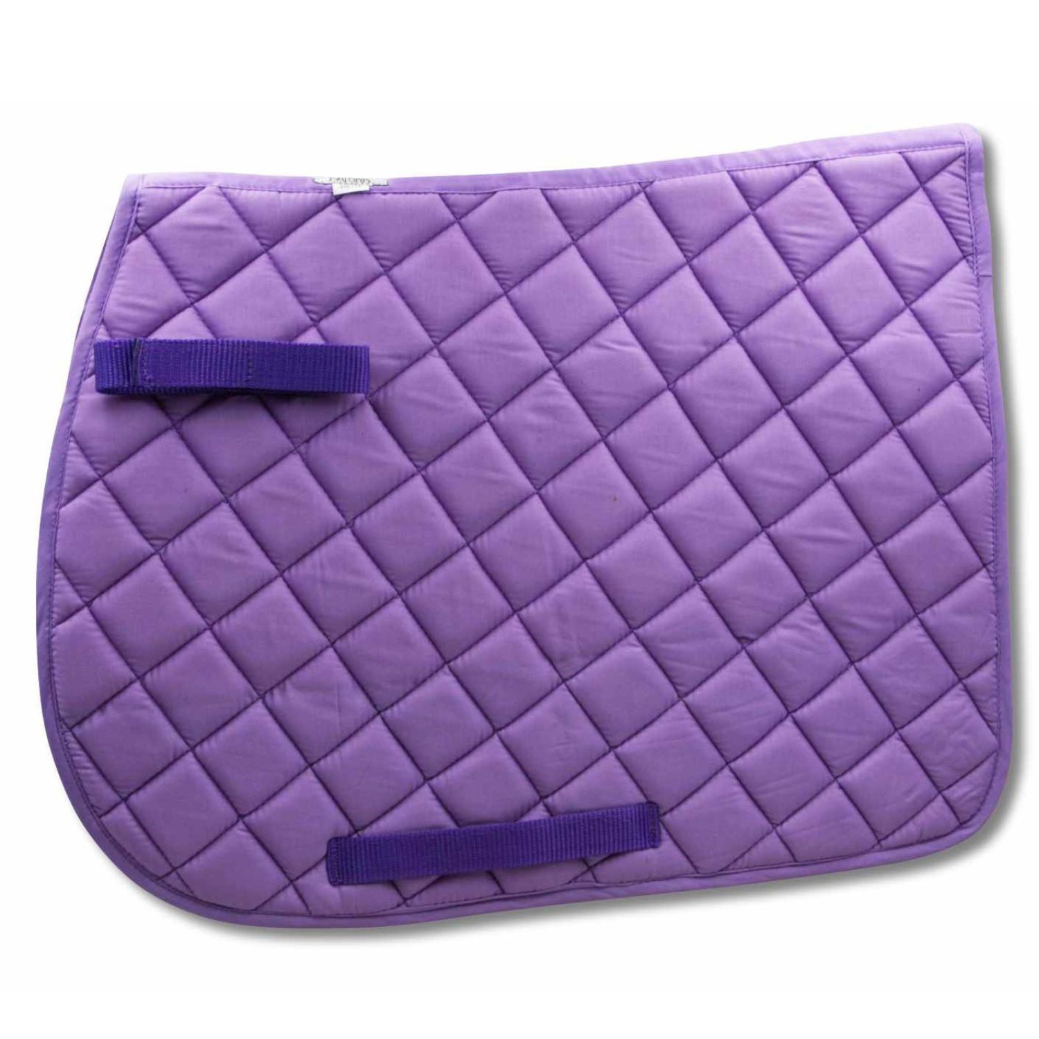 Lila Schabracke mit Schlaufen. Quadratisches Steppmuster. Baumwolle. Rechteckige Form mit abgerundeten Ecken.