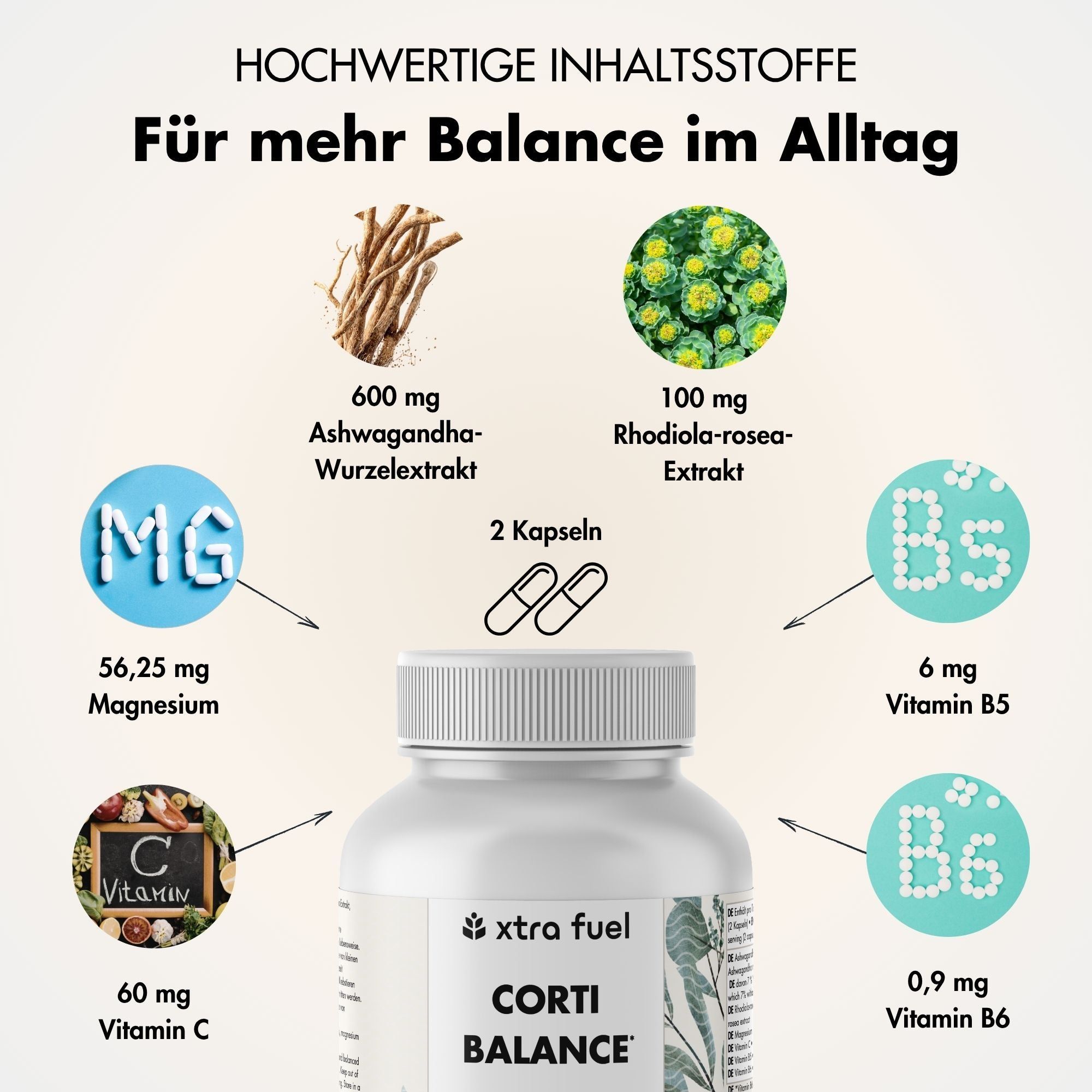 XTRA FUEL Corti Balance* - Nährstoffmix mit Ashwagandha (7 % Withanolide), Rhodiola & Vitamin B6