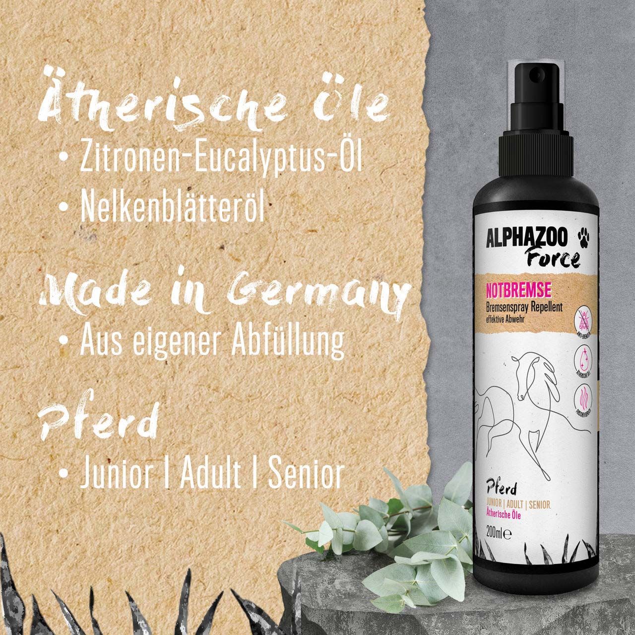 ALPHAZOO Notbremse Bremsenspray für Pferde I Gegen Bremsen, Fliegen & Mücken