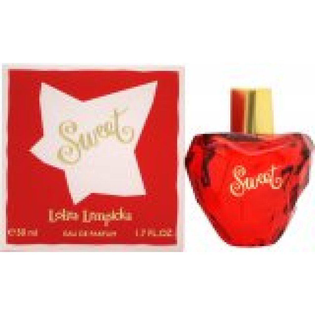 Roter Flakon in Herzform und Verpackung. Aufschrift "Sweet" und "Lolita Lempicka".