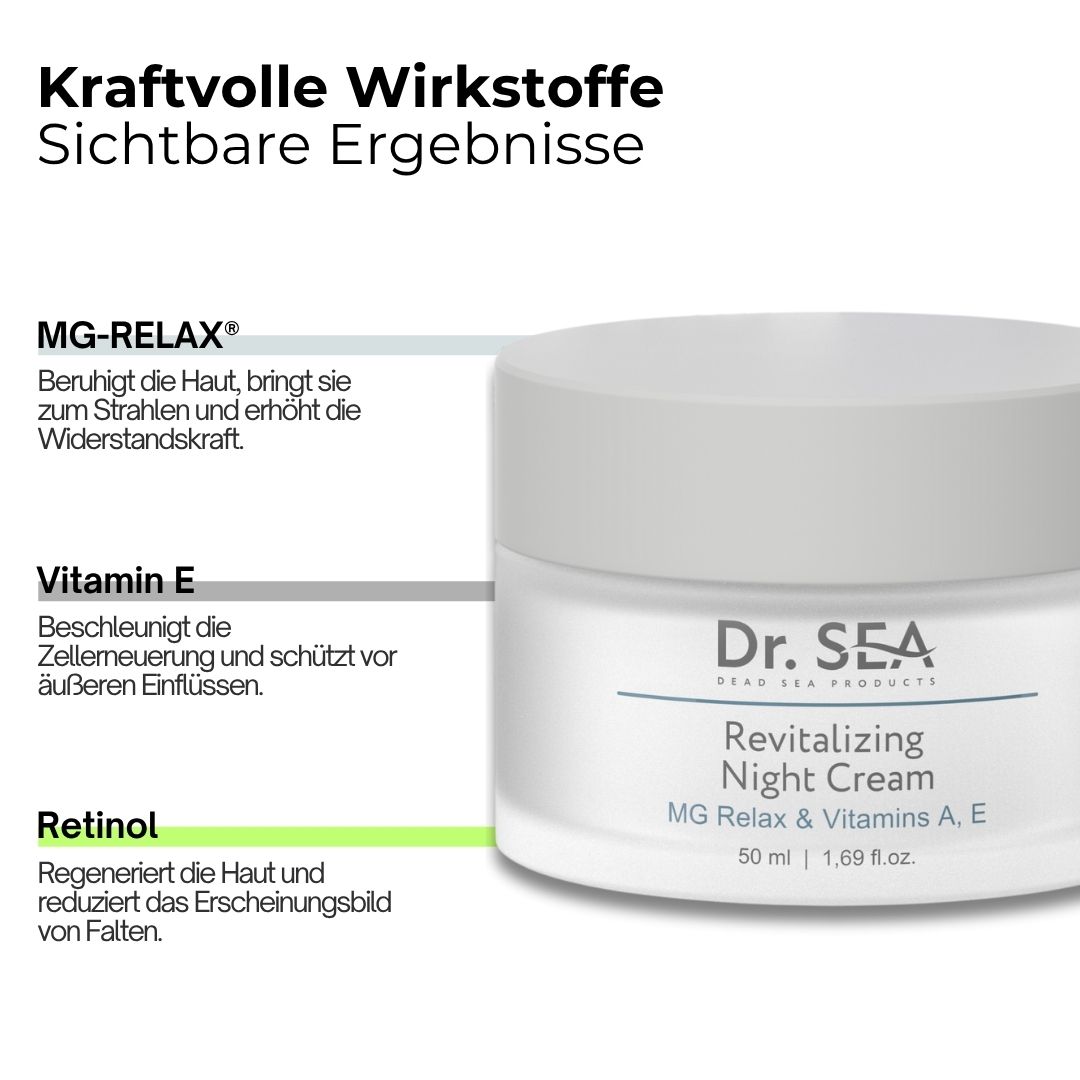 Creme-Tiegel mit Text. Text: MG-RELAX, Vitamin E, Retinol.