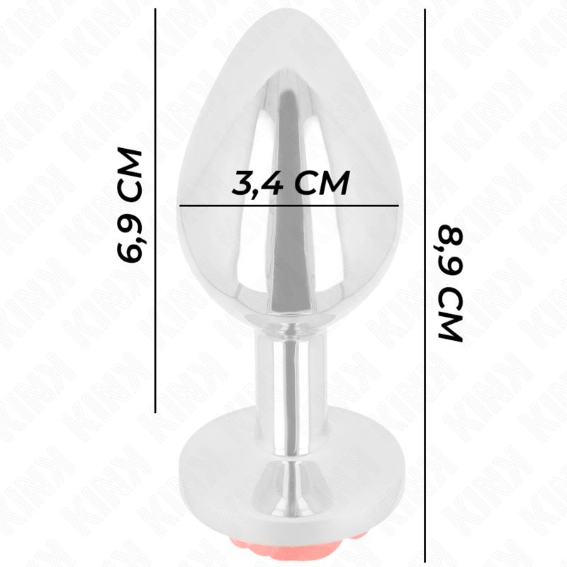 Analplug aus Metall mit roter Rose. Maße: 6,9 cm Länge, 3,4 cm Breite.