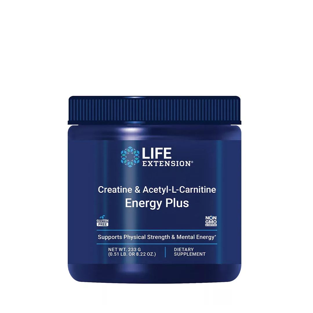 Life Extension Kreatin & Acetyl-L-Carnitin Energy Plus Dose. Unterstützt körperliche Kraft und geistige Energie.