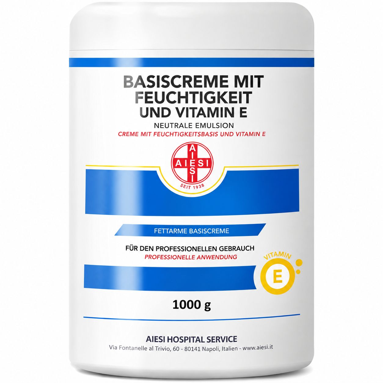Weiße 1000g Dose Basiscreme mit Feuchtigkeit und Vitamin E.