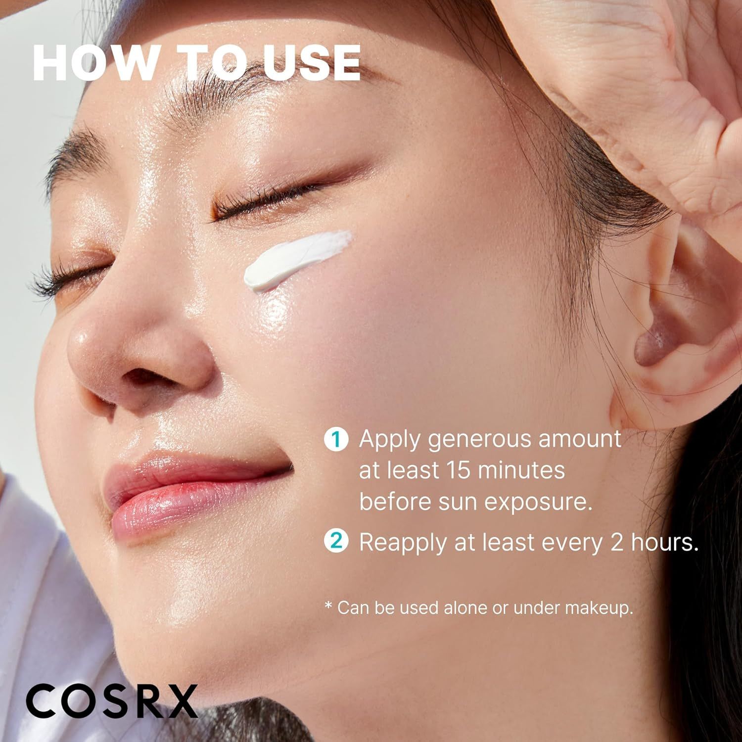 Anwendung der COSRX Aloe 54.2 Aqua Tone-up Sonnencreme im Gesicht.