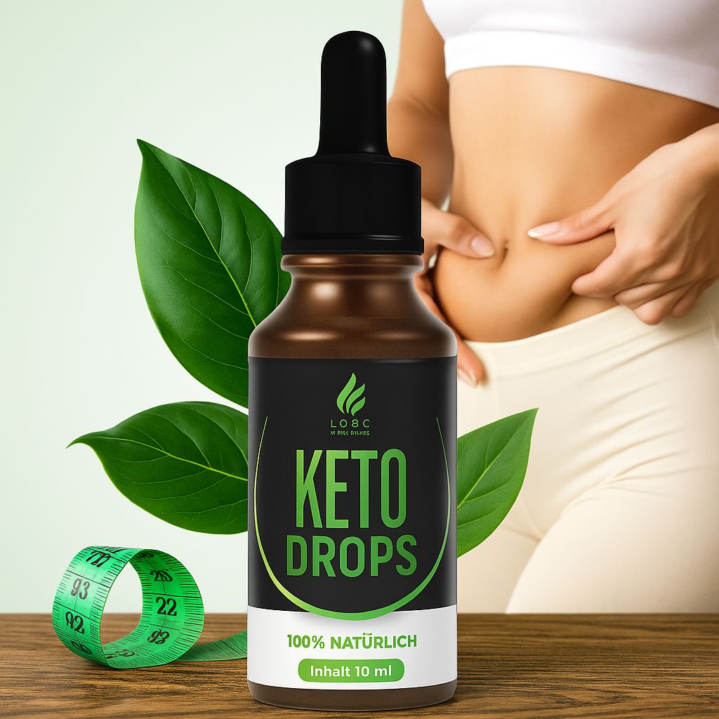 Braune Flasche mit schwarzem Deckel und Pipette. Frau hält Bauch. Grüne Blätter und Maßband.