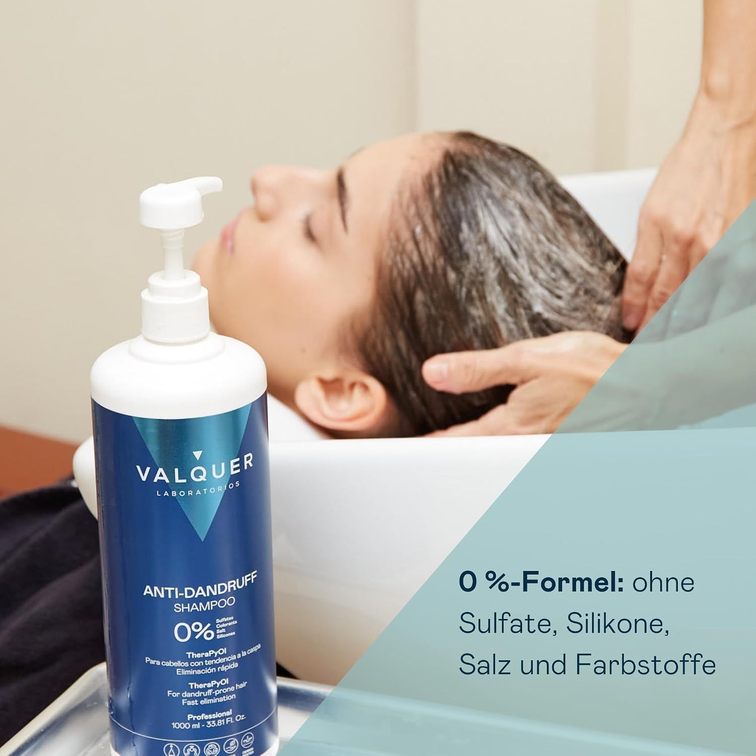 Valquer Anti-Schuppen Shampoo 1000ml Flasche mit Pumpspender.