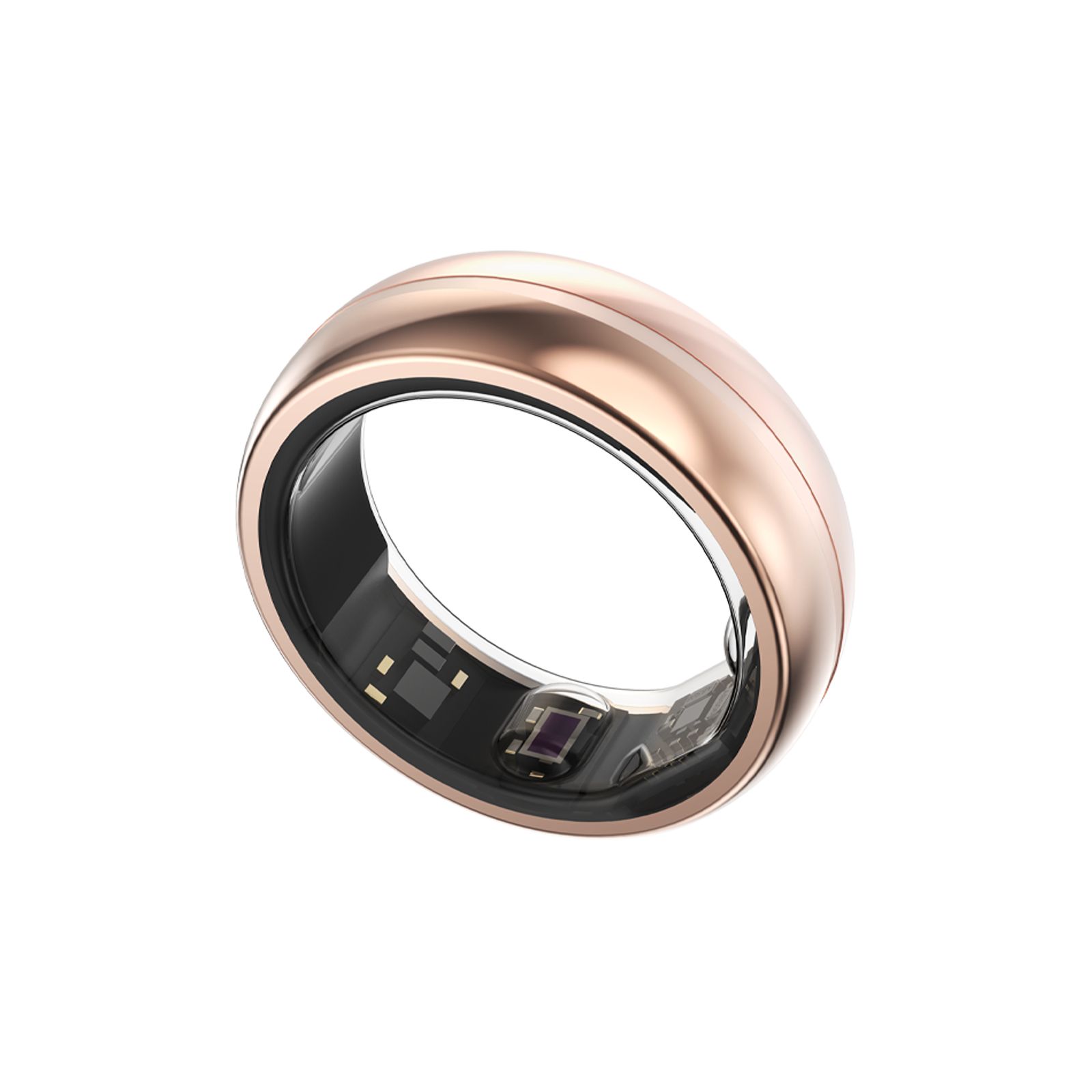Goldfarbener Ring, rund. Innenseite schwarz. Sichtbare Sensoren.