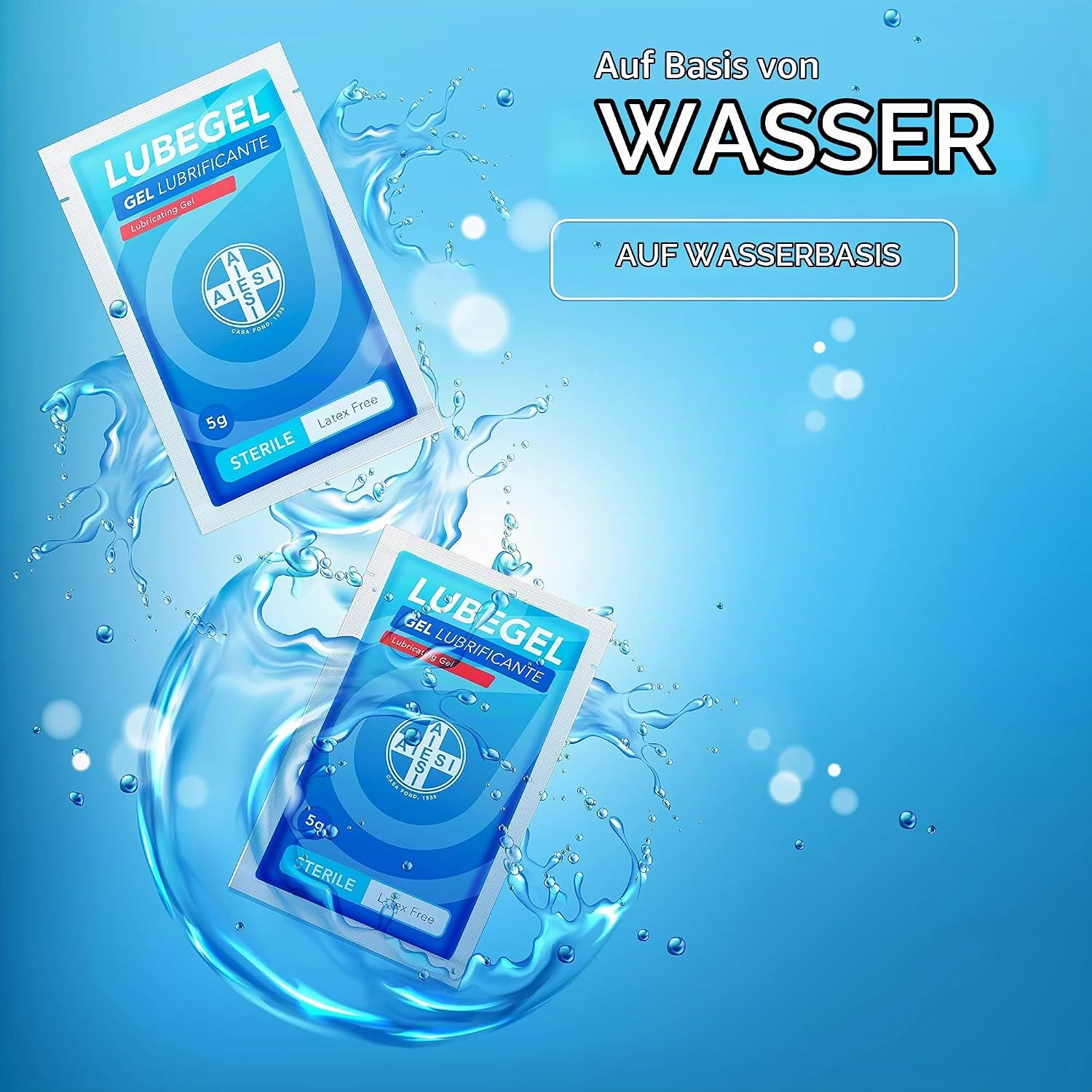 Zwei Päckchen LUBEGEL Gleitmittel auf Wasserbasis.