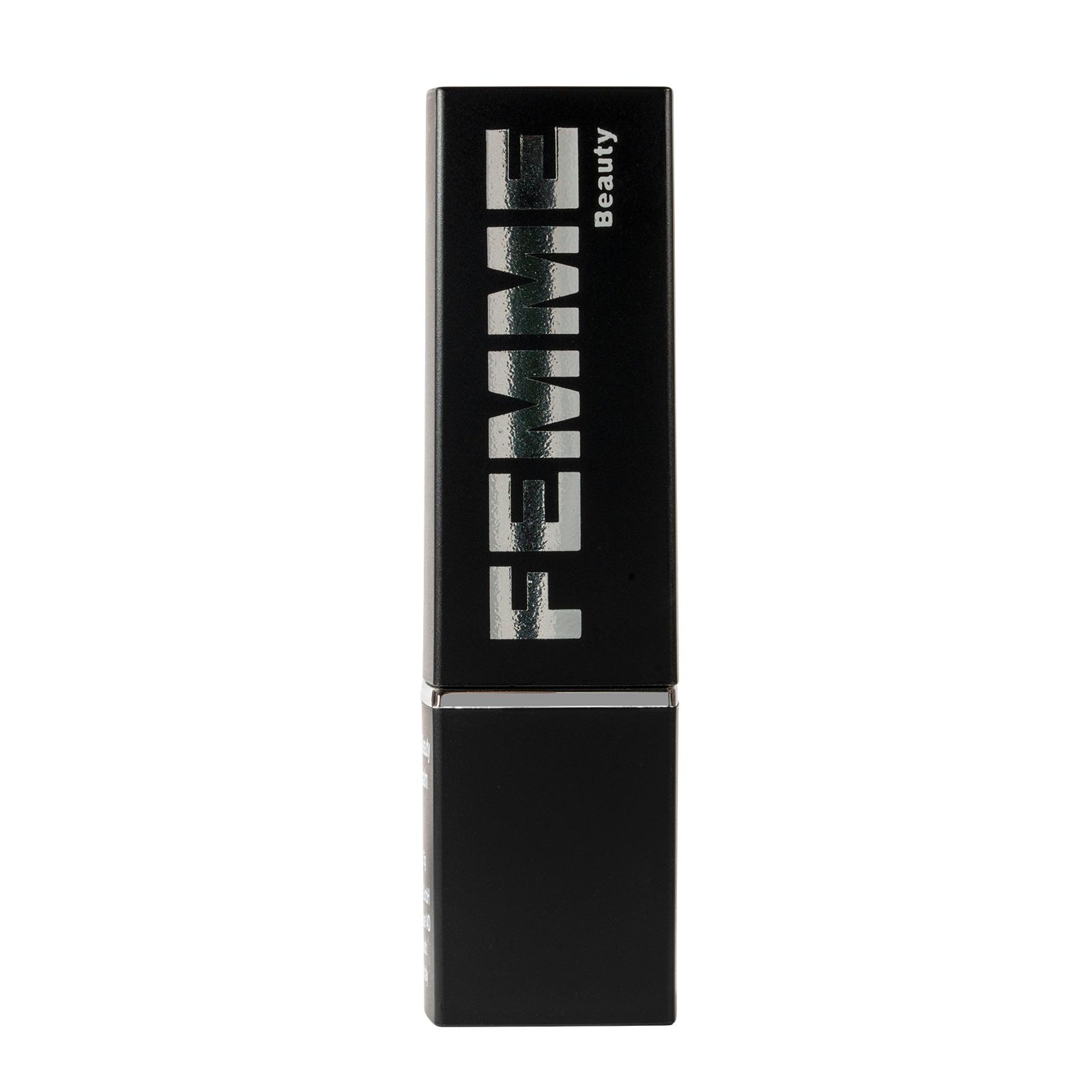 FEMME Visionary Satin Lipstick in schwarzer Hülse mit silbernem Schriftzug.