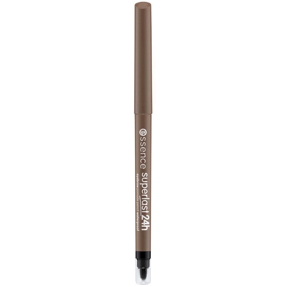 Augenbrauenstift. Braune Mine, brauner Stift. Aufschrift: Essence Superlast 24h Wasserdicht.