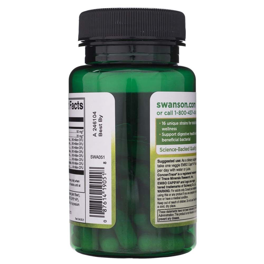 Seite einer grünen Flasche mit Barcode und Informationen zu 'swanson.com'.