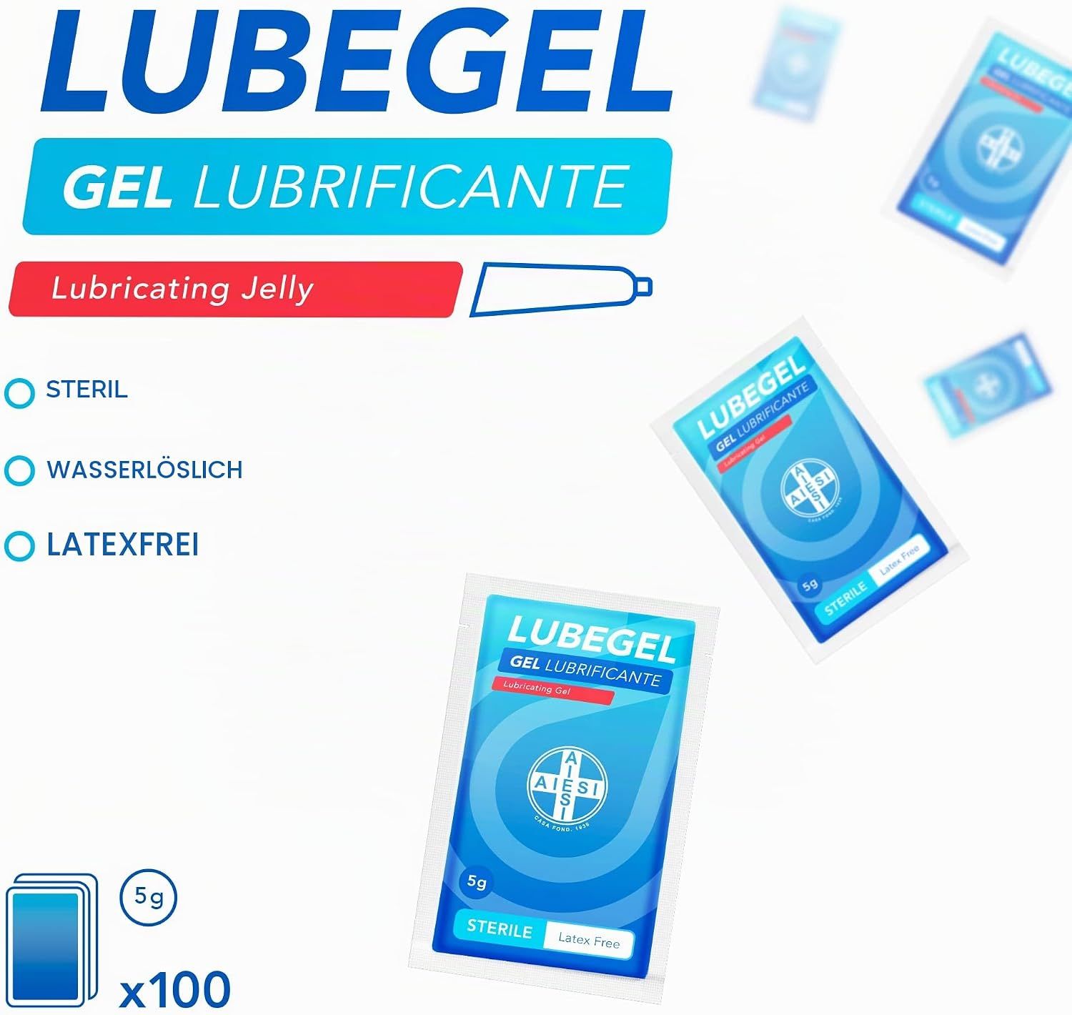 Lubegel Gleitgel-Päckchen, steril, wasserlöslich, latexfrei.