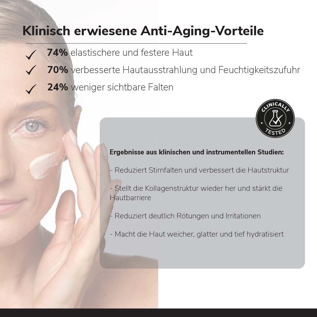Frau trägt Biostile Moonlight Rejuvenation Nachtcreme auf, klinisch getestet.
