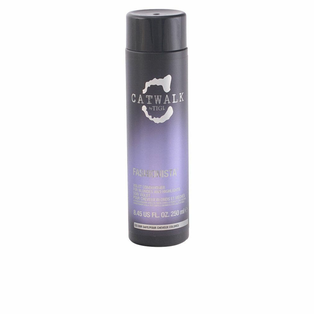 Violett Conditioner. Zylindrische Flasche mit lila Farbverlauf. Schriftzug: CATWALK by TIGI, Fashionista. 250ml.