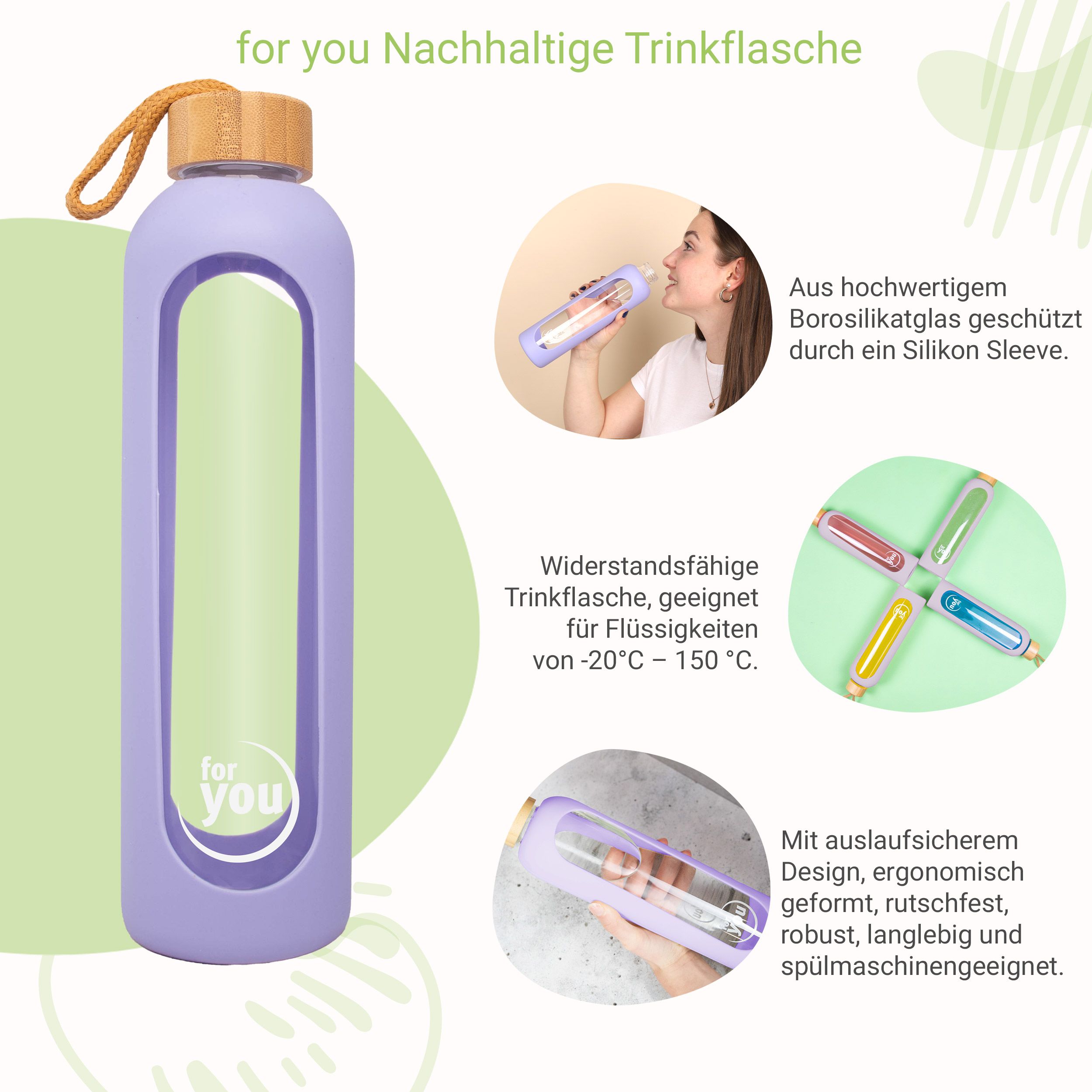 for you Nachhaltige Trinkflasche Dreierpack