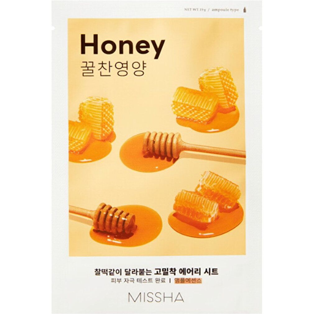 Missha Air Fit Sheet Mask Honey: Packung mit Honigwaben und Honigdippern.