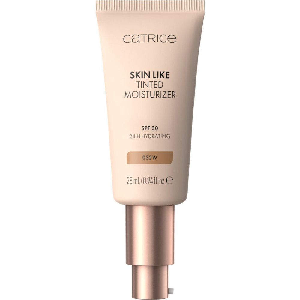 Catrice Skin Like Tinted Moisturizer Tube. Beige Tube mit Produktinformationen. SPF 30, 24H Hydrating. Farbton 032W.