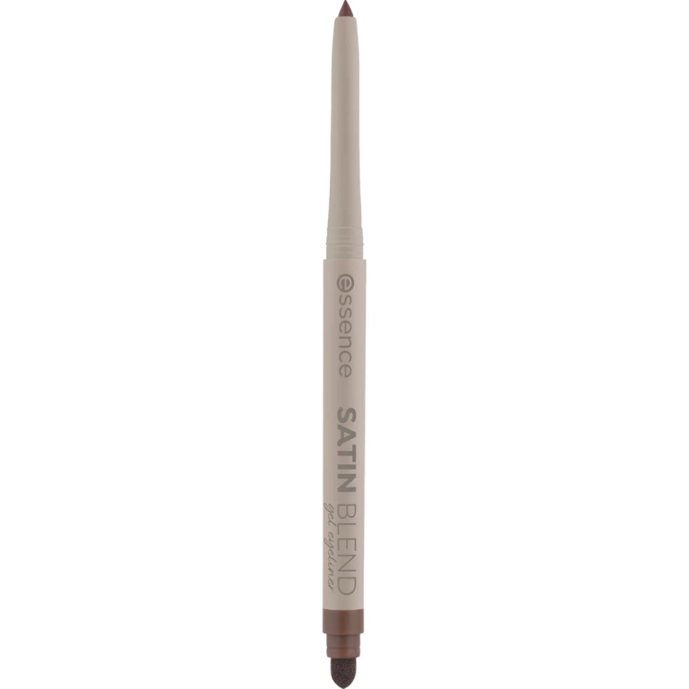 Stift-Eyeliner mit brauner Mine. Auf dem Stift steht "essence SATIN BLEND gel eyeliner".
