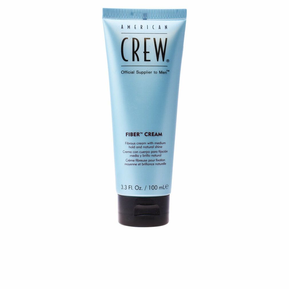 Hellblaue Tube mit schwarzem Deckel. Aufschrift: AMERICAN CREW, FIBER CREAM. Volumen: 100 ml.