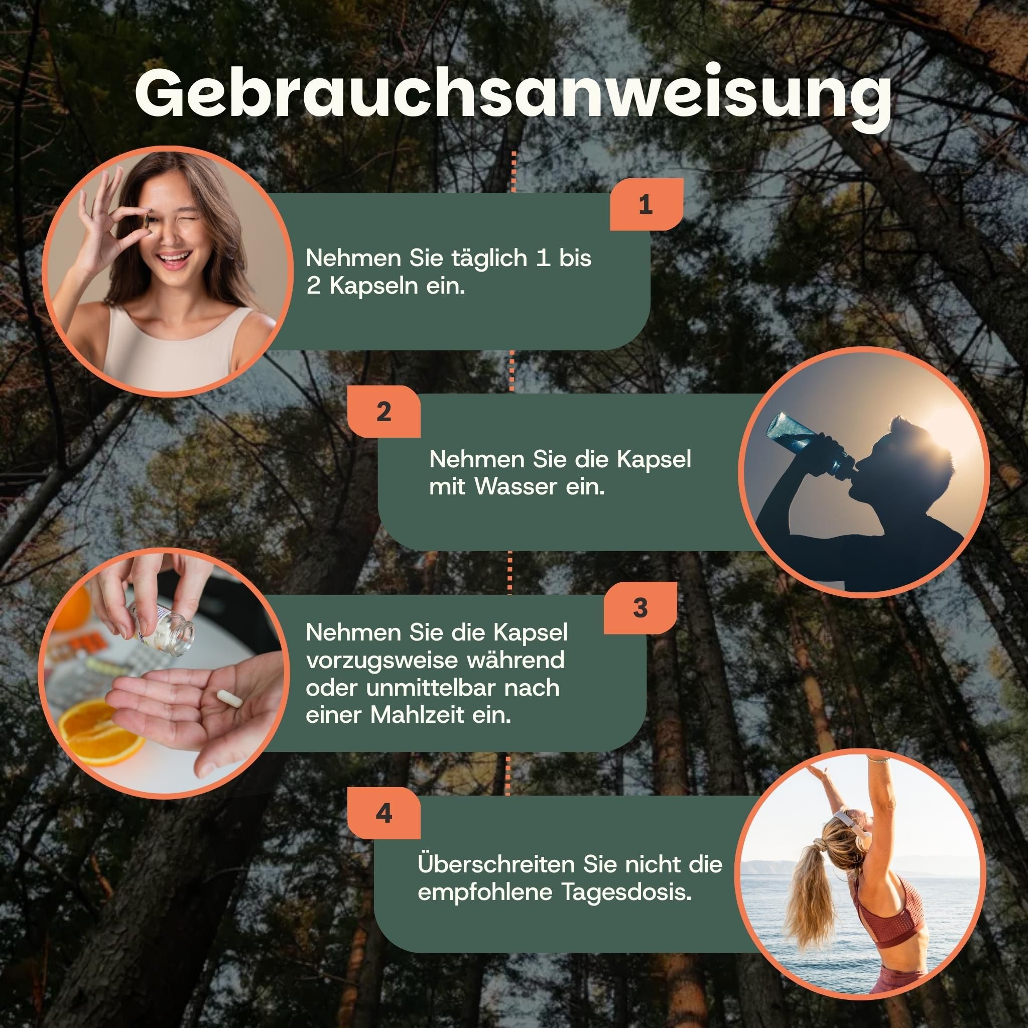Gebrauchsanweisung: 1-2 Kapseln täglich mit Wasser einnehmen, mit oder nach einer Mahlzeit.