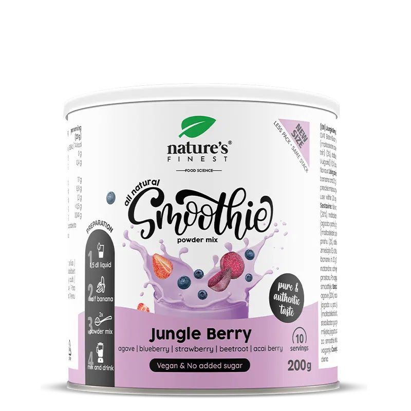 Nature's Finest Smoothie Pulvermix, Jungle Berry Geschmack, 200g Dose. Vegan, ohne Zuckerzusatz.