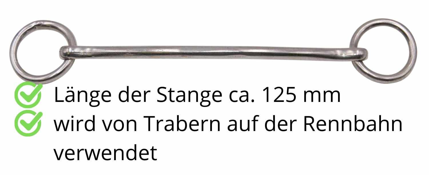 Metall-Oberschecktrense. Stangenlänge ca. 125 mm. Für Traber auf der Rennbahn.