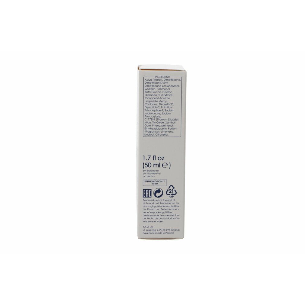 Kartonverpackung. Aufschrift: Informationen zum Produkt, Inhaltsstoffe, Anwendungshinweise. Enthält 1,7 fl oz (50 ml).