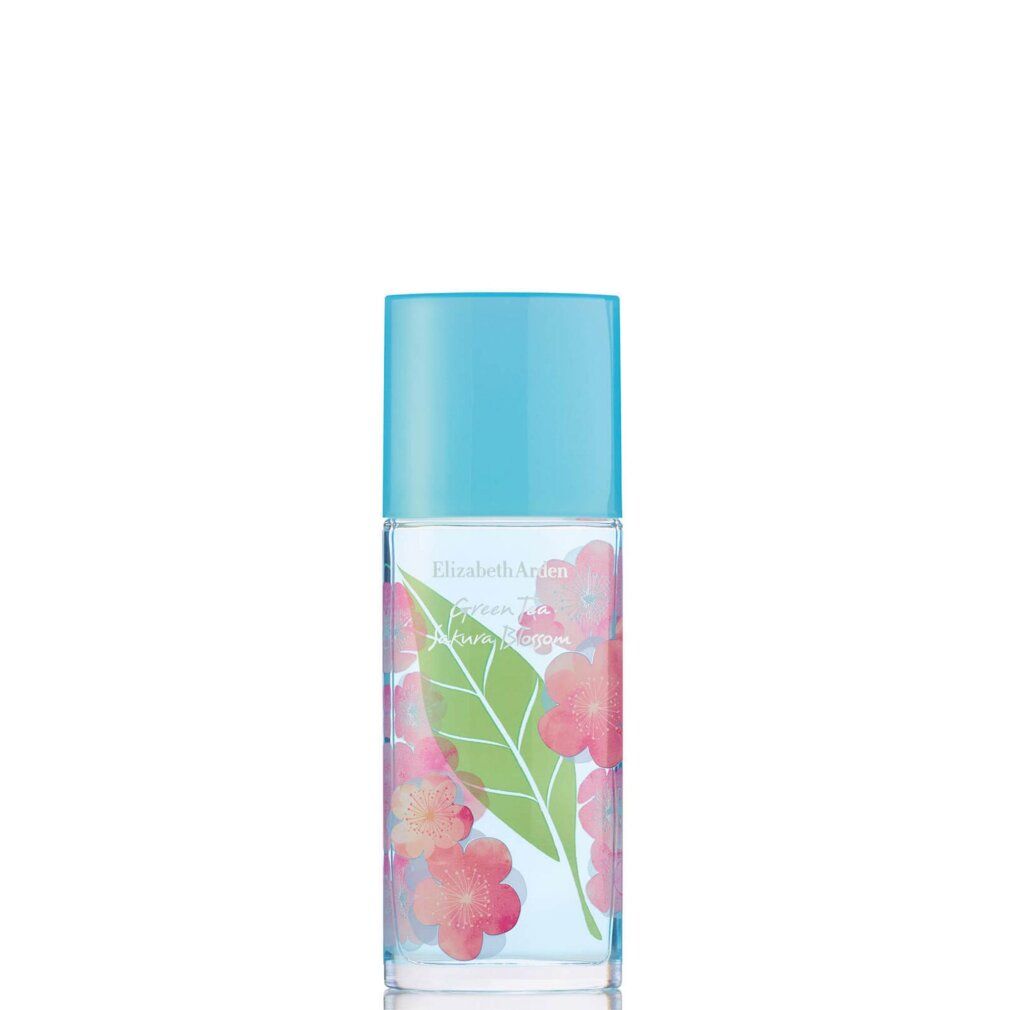 Elizabeth Arden Green Tea Körpercreme in einem rechteckigen Flakon mit blauem Deckel und Blumenmuster.