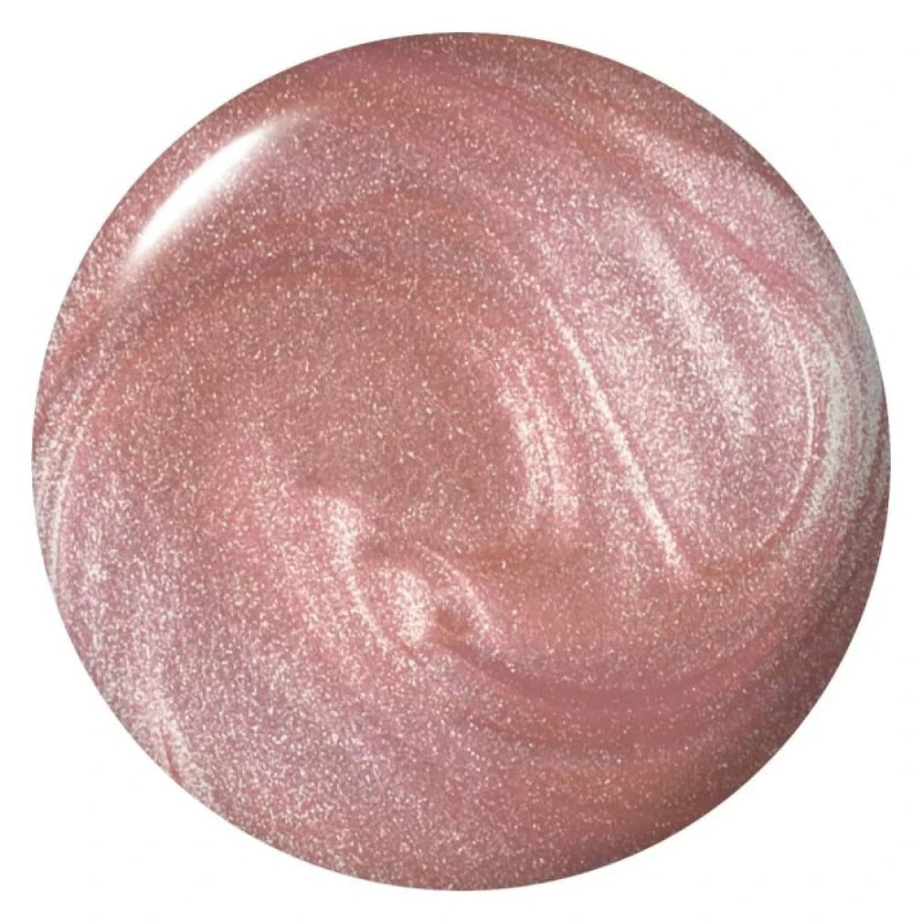 Nahaufnahme von rosa-goldenem Nagellack. Glänzende Textur.