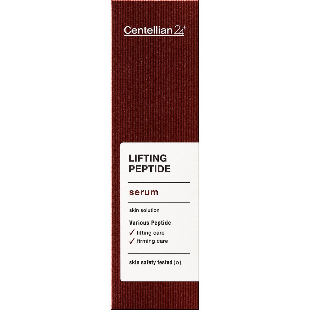 Centellian24 Lifting Peptide Serum Produktverpackung. Dunkelrote Box mit weißem Etikett.