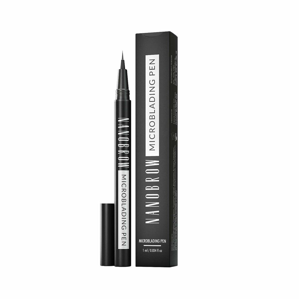 Schwarzer Nanobrow Microblading Pen mit schwarzer Verpackung. Produktname und Logo deutlich sichtbar.