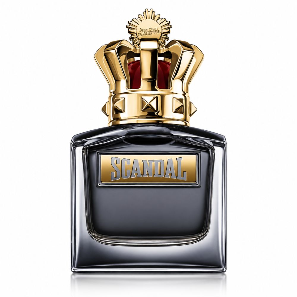 Jean Paul Gaultier Scandal Pour Homme Eau de Toilette Spray Flakon mit goldenem Kronenverschluss.