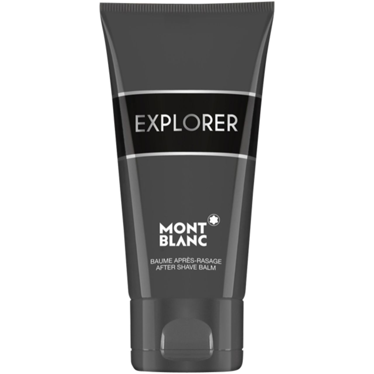 Graue Tube mit „EXPLORER“-Schriftzug. „MONTBLANC“ und „BAUME APRÈS-RASAGE“ darunter. After Shave Balm.