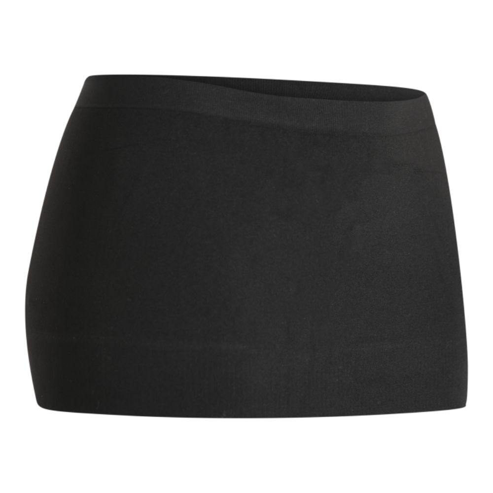 Schwarze, elastische Bauchbinde. Nahtloses Design. Kurze Form.