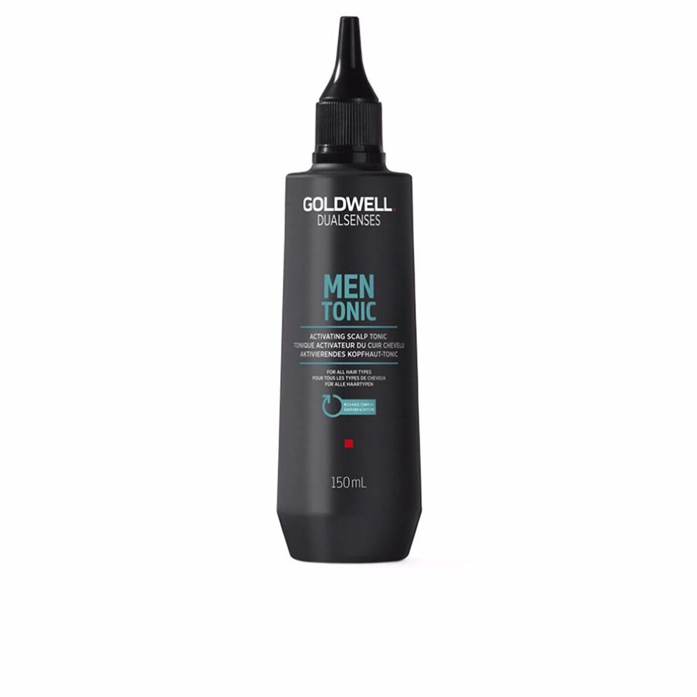 Schwarze Flasche mit schwarzem Applikator. Aufschrift: Dualsenses Men Tonic. 150ml.