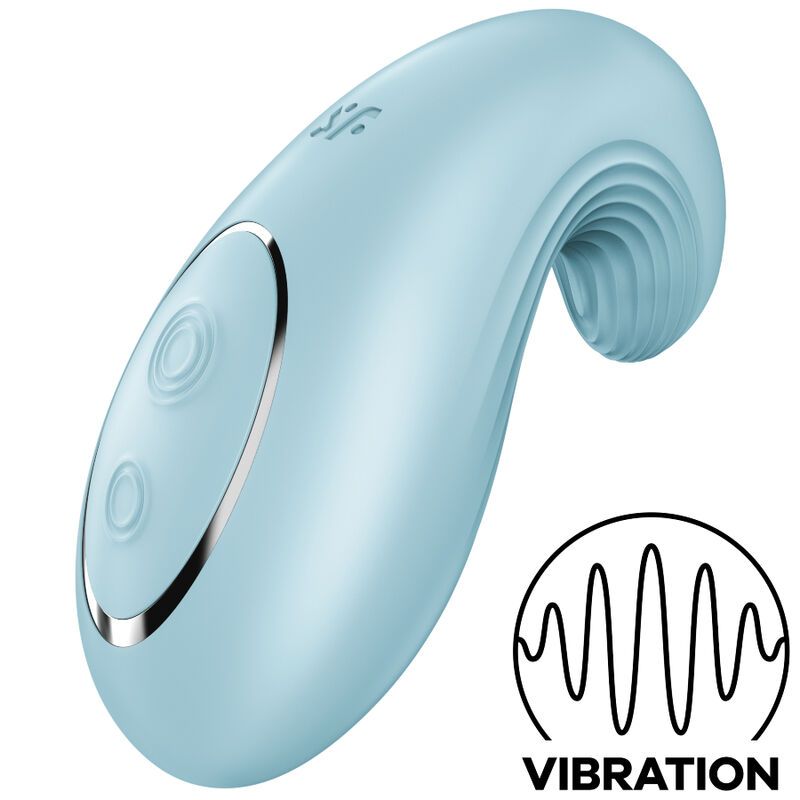 Hellblauer Vibrator mit gerillter Spitze, zwei Knöpfen und Vibrationssymbol.