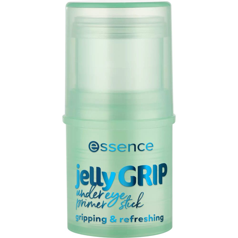 Grüner Primer-Stick mit weißem Deckel. Aufschrift: essence jelly GRIP under eye primer stick, gripping & refreshing.