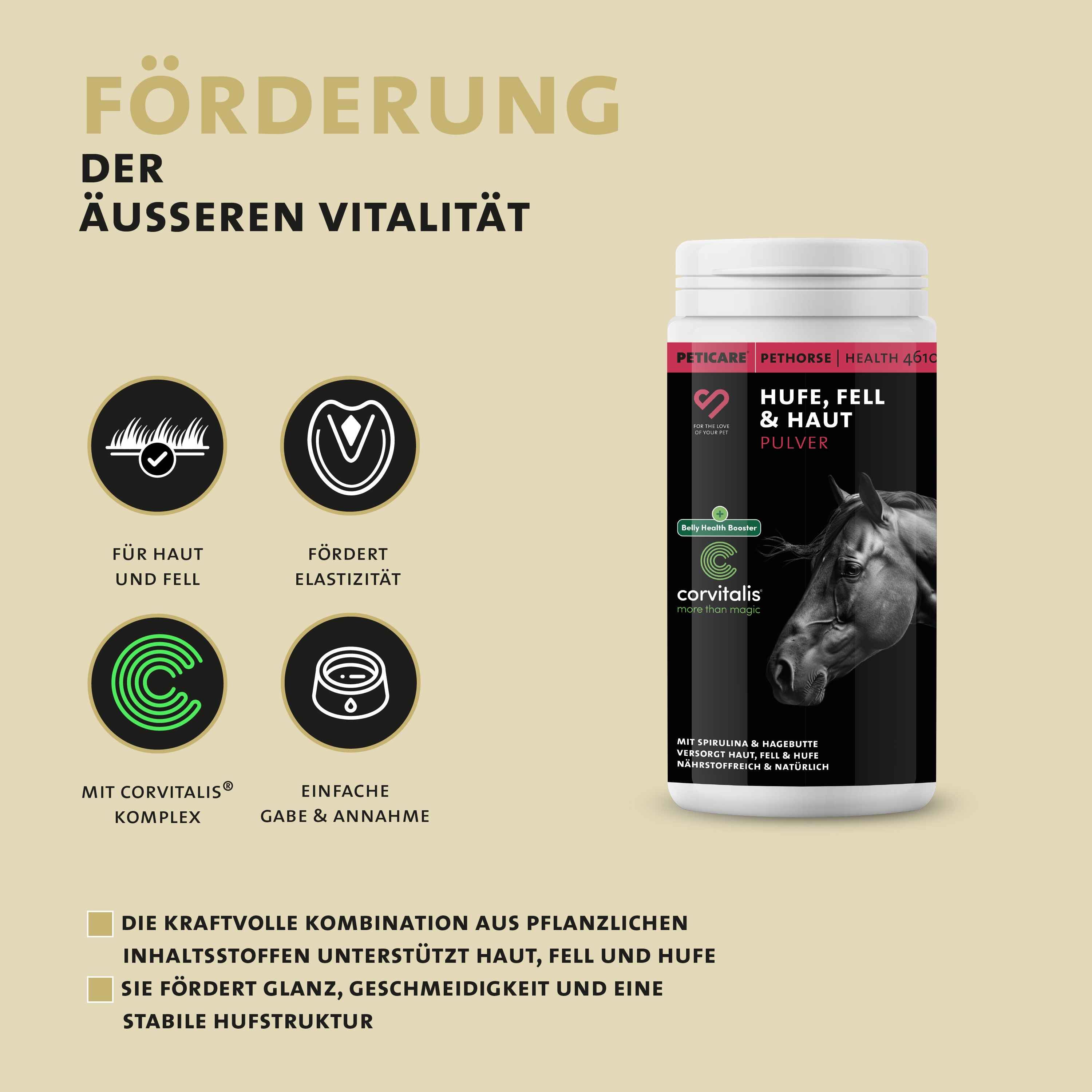 Peticare Natürliches Ergänzungsfutter für starke Hufe & glänzendes Fell