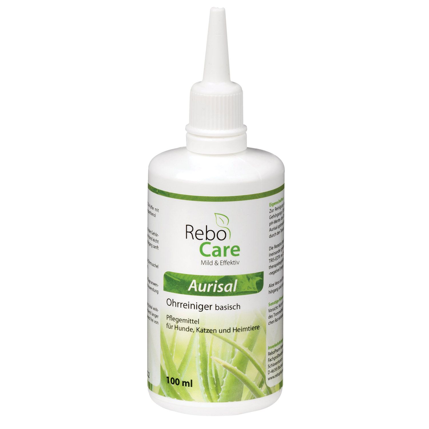 Aurisal Ohrreiniger basisch: weiße Flasche mit Applikator, 100 ml. Enthält Aloe Vera.