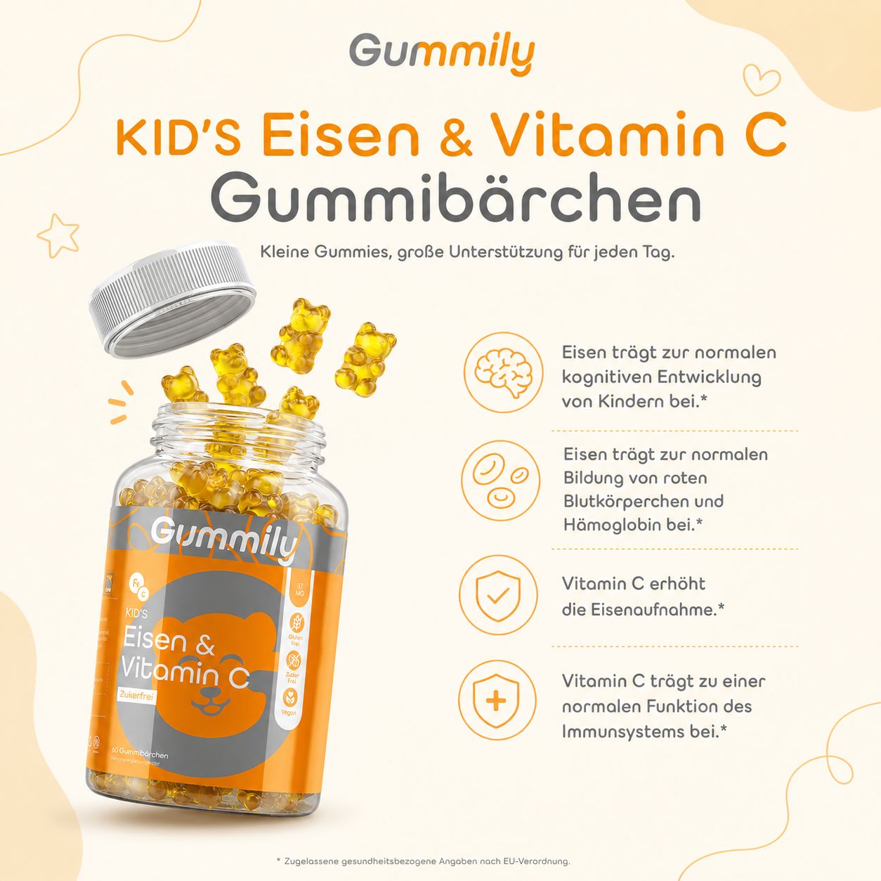 Gummily KID'S Eisen & Vitamin C Gummibärchen: Vorteile für Kinder.