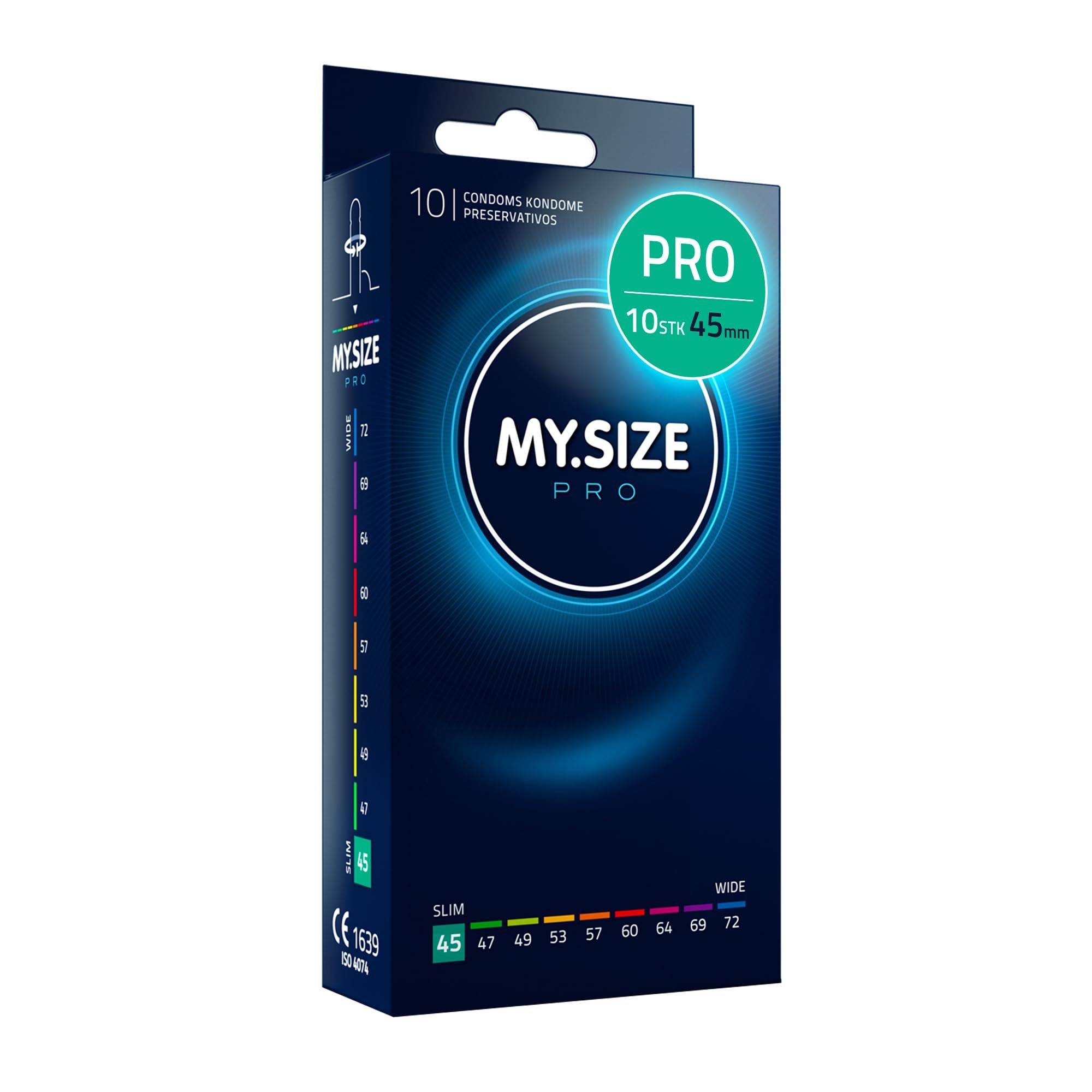 MY.SIZE PRO Kondom-Packung, 10 Stück, Größe 45mm.