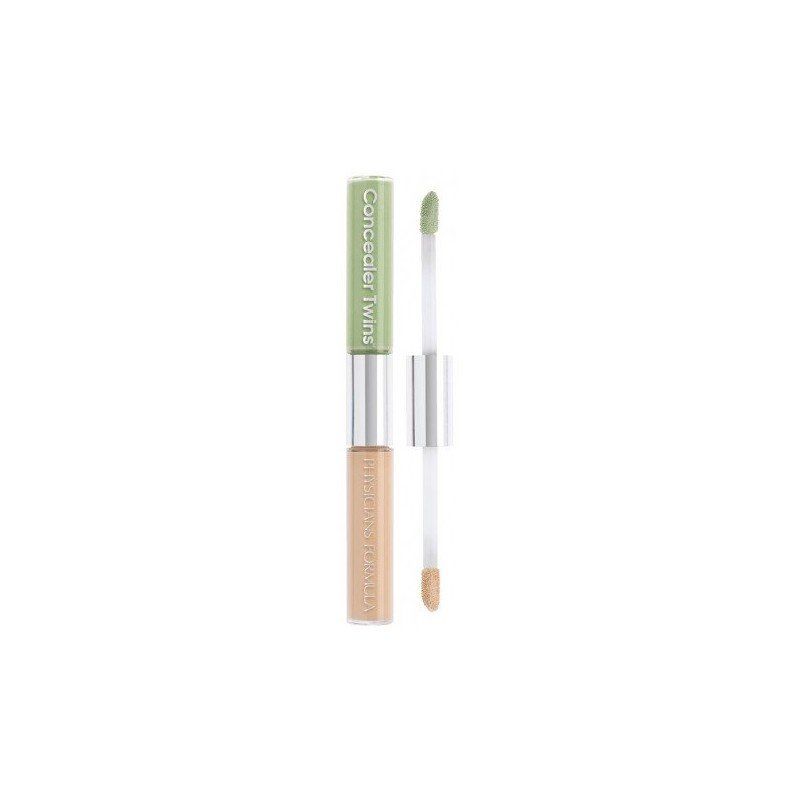 Doppelseitiger Concealer mit grünem und hautfarbenem Applikator.